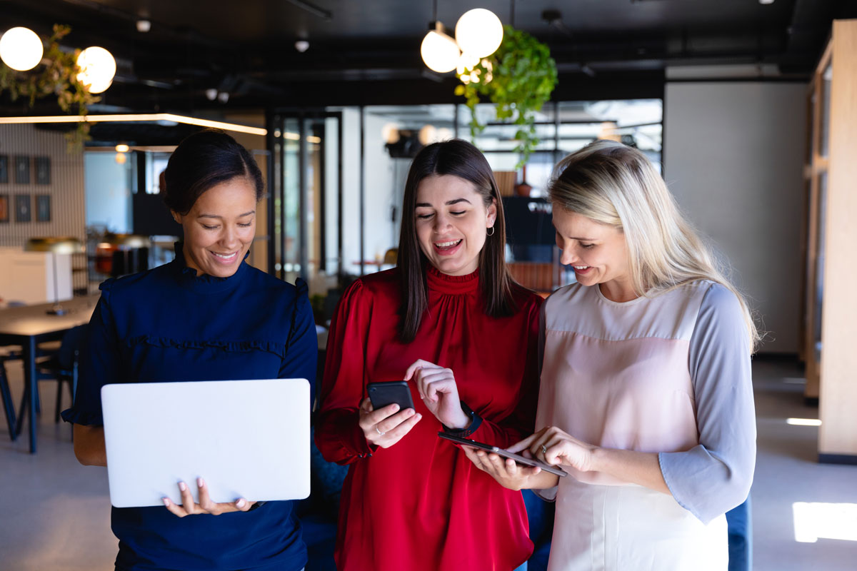 Women connecting via technology